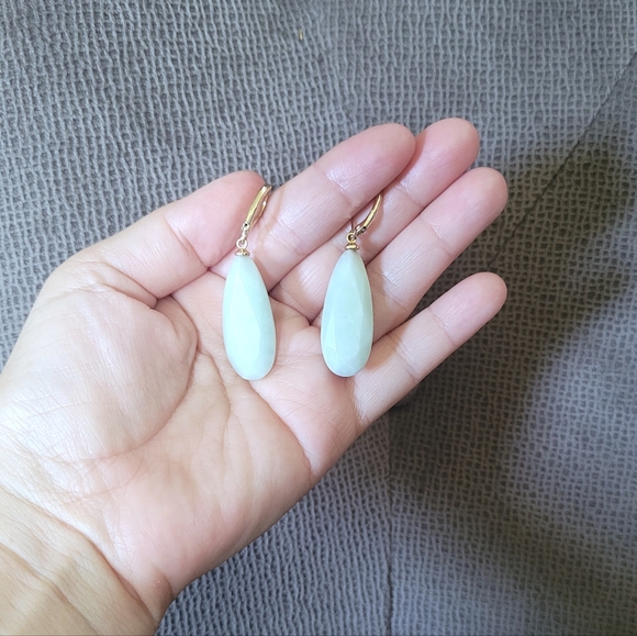 Chaps Teardrop💧 Shaped Unpolished Green💚 Angelite😇 Earrings - Picture 11 of 15